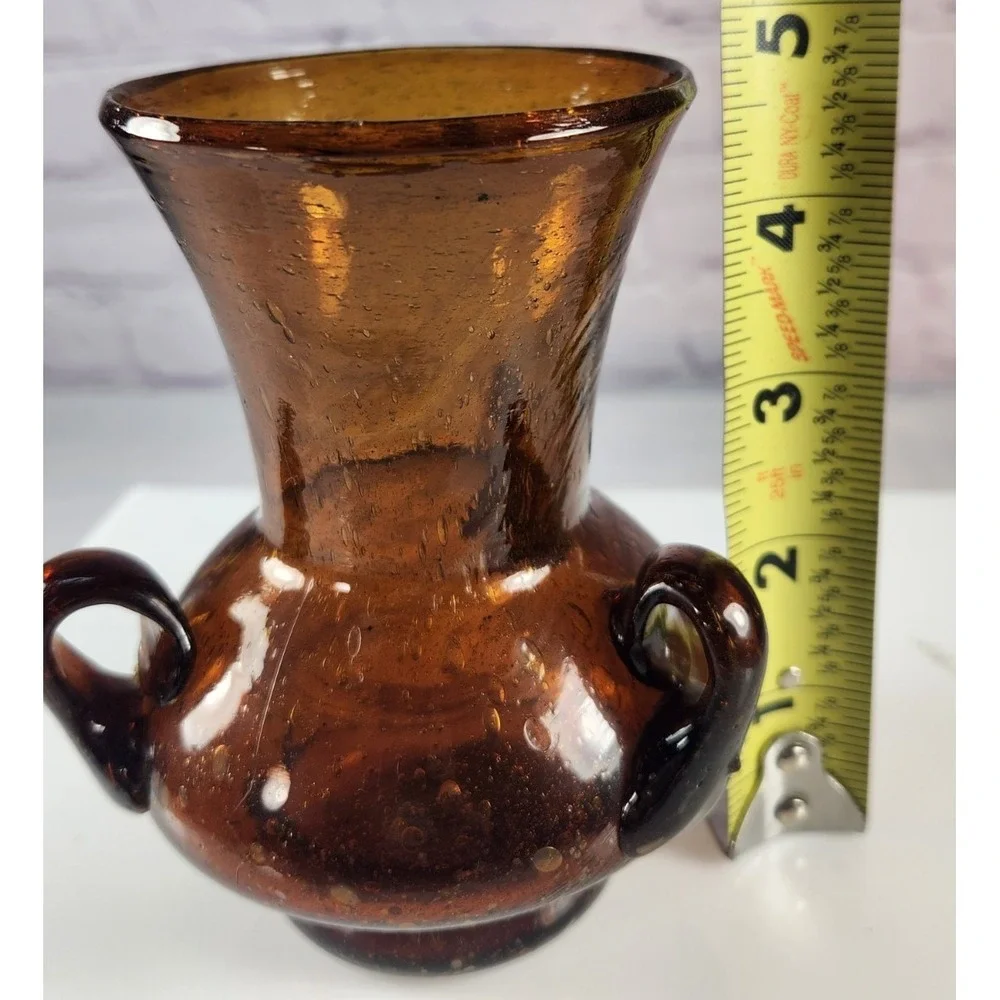 Vintage Hand Blown Triple Handle Vase Brown Color Blenko?
